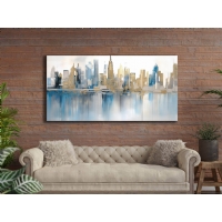 Soyut Mavi Bej �ehir Binalar Manzara Kanvas Tablo