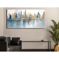 Soyut Mavi Bej �ehir Binalar Manzara Kanvas Tablo