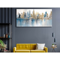 Soyut Mavi Bej �ehir Binalar Manzara Kanvas Tablo