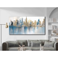 Soyut Mavi Bej �ehir Binalar Manzara Kanvas Tablo