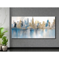 Soyut Mavi Bej �ehir Binalar Manzara Kanvas Tablo