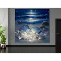 Deniz Kys Gece Manzaras Kanvas Tablo - Mistik Sahil Duvar Sanat