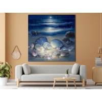 Deniz Kys Gece Manzaras Kanvas Tablo - Mistik Sahil Duvar Sanat