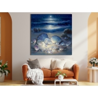 Deniz Kys Gece Manzaras Kanvas Tablo - Mistik Sahil Duvar Sanat