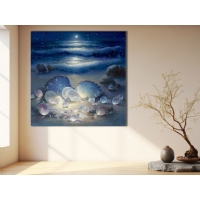 Deniz Kys Gece Manzaras Kanvas Tablo - Mistik Sahil Duvar Sanat