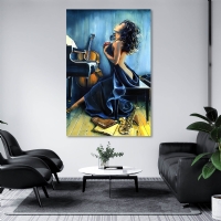 M�zik Aletleri ve Kad�n Fig�r� Kanvas Tablo