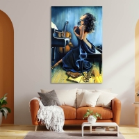 M�zik Aletleri ve Kad�n Fig�r� Kanvas Tablo