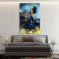 M�zik Aletleri ve Kad�n Fig�r� Kanvas Tablo