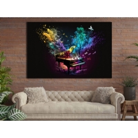 Renkli M�zik Notlar� ve Piyano Kanvas Tablo: Sanatsal Ekspresyon