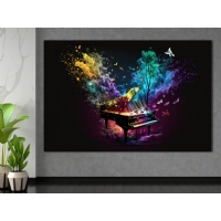Renkli M�zik Notlar� ve Piyano Kanvas Tablo: Sanatsal Ekspresyon