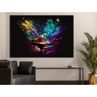 Renkli M�zik Notlar� ve Piyano Kanvas Tablo: Sanatsal Ekspresyon