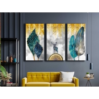 Soyut A�a� Hayvan 3&acute;l� Set Kanvas Tablo, Dekoratif Ev Ofis Duvar Dekoru