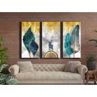 Soyut A�a� Hayvan 3&acute;l� Set Kanvas Tablo, Dekoratif Ev Ofis Duvar Dekoru