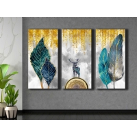 Soyut A�a� Hayvan 3&acute;l� Set Kanvas Tablo, Dekoratif Ev Ofis Duvar Dekoru