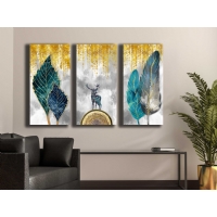 Soyut A�a� Hayvan 3&acute;l� Set Kanvas Tablo, Dekoratif Ev Ofis Duvar Dekoru