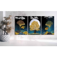 Soyut A�a�lar 3&acute;l� Set Kanvas Tablo, Dekoratif Ev Ofis Duvar Dekoru