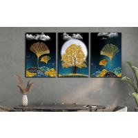 Soyut A�a�lar 3&acute;l� Set Kanvas Tablo, Dekoratif Ev Ofis Duvar Dekoru