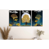 Soyut A�a�lar 3&acute;l� Set Kanvas Tablo, Dekoratif Ev Ofis Duvar Dekoru