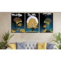 Soyut A�a�lar 3&acute;l� Set Kanvas Tablo, Dekoratif Ev Ofis Duvar Dekoru