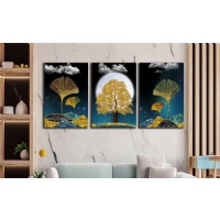 Soyut A�a�lar 3&acute;l� Set Kanvas Tablo, Dekoratif Ev Ofis Duvar Dekoru