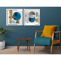 Soyut Geometrik �ekiller 2&acute;li Set Kanvas Tablo, Dekoratif Ev Ofis Duvar Dekoru