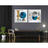 Soyut Geometrik �ekiller 2&acute;li Set Kanvas Tablo, Dekoratif Ev Ofis Duvar Dekoru