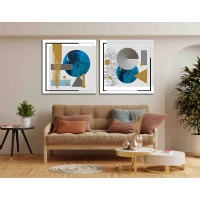 Soyut Geometrik �ekiller 2&acute;li Set Kanvas Tablo, Dekoratif Ev Ofis Duvar Dekoru