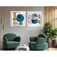 Soyut Geometrik �ekiller 2&acute;li Set Kanvas Tablo, Dekoratif Ev Ofis Duvar Dekoru