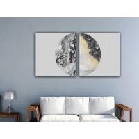 Soyut Yuvarlak Daire 2�li Set Kanvas Tablo, Dekoratif Ev Ofis Duvar Dekoru