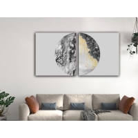 Soyut Yuvarlak Daire 2�li Set Kanvas Tablo, Dekoratif Ev Ofis Duvar Dekoru