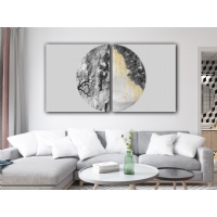 Soyut Yuvarlak Daire 2�li Set Kanvas Tablo, Dekoratif Ev Ofis Duvar Dekoru