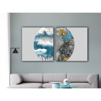 Soyut Yuvarlak Daire 2�li Set Kanvas Tablo, Dekoratif Ev Ofis Duvar Dekoru