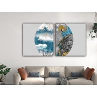 Soyut Yuvarlak Daire 2�li Set Kanvas Tablo, Dekoratif Ev Ofis Duvar Dekoru