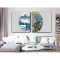 Soyut Yuvarlak Daire 2�li Set Kanvas Tablo, Dekoratif Ev Ofis Duvar Dekoru