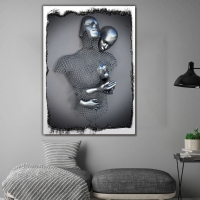 3D G�R�N�ML� EL� KALB�NDE BEYAZ �ER�EVE G�R�N�ML� KANVAS TABLO