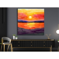 Ya�l� Boya Efetkli G�n Bat�m� Kanvas Tablo, Modern Dekoratif Duvar Dekoru