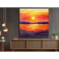 Ya�l� Boya Efetkli G�n Bat�m� Kanvas Tablo, Modern Dekoratif Duvar Dekoru