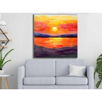 Ya�l� Boya Efetkli G�n Bat�m� Kanvas Tablo, Modern Dekoratif Duvar Dekoru