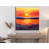 Ya�l� Boya Efetkli G�n Bat�m� Kanvas Tablo, Modern Dekoratif Duvar Dekoru