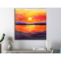 Ya�l� Boya Efetkli G�n Bat�m� Kanvas Tablo, Modern Dekoratif Duvar Dekoru