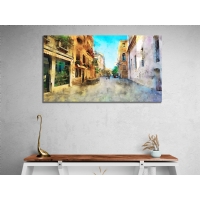 Ya�l� Boya Efektli Sokak Kanvas Tablo, Modern Dekoratif Duvar Dekoru