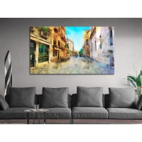 Ya�l� Boya Efektli Sokak Kanvas Tablo, Modern Dekoratif Duvar Dekoru
