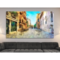 Ya�l� Boya Efektli Sokak Kanvas Tablo, Modern Dekoratif Duvar Dekoru