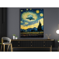 Uzay Gemisi Soyut Y�ld�zl� Gece Temal� Kanvas Tablo, Modern Duvar Dekoru