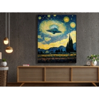 Uzay Gemisi Soyut Y�ld�zl� Gece Temal� Kanvas Tablo, Modern Duvar Dekoru