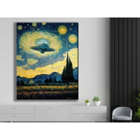 Uzay Gemisi Soyut Y�ld�zl� Gece Temal� Kanvas Tablo, Modern Duvar Dekoru