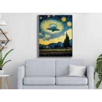 Uzay Gemisi Soyut Y�ld�zl� Gece Temal� Kanvas Tablo, Modern Duvar Dekoru
